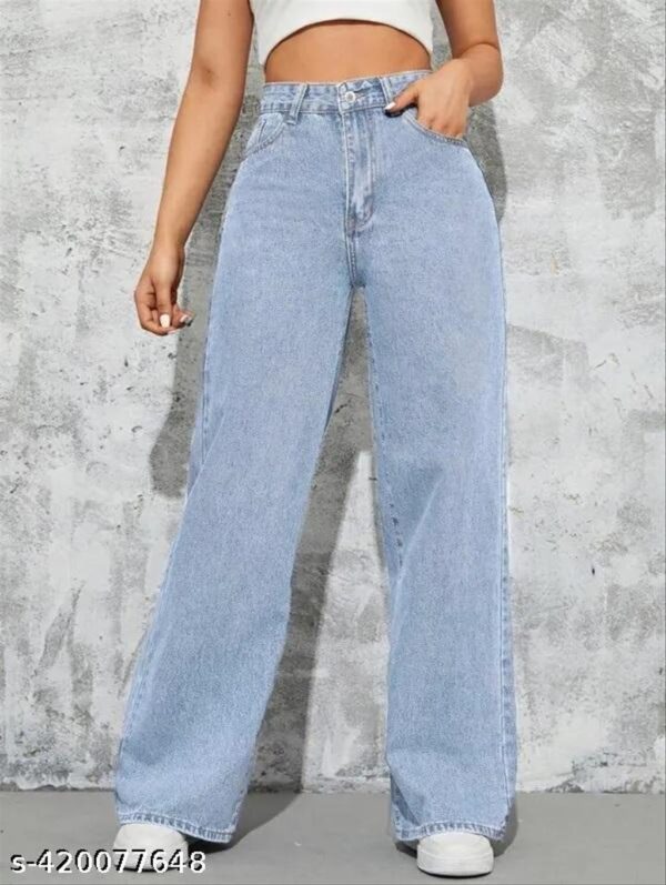 Blue Denim Wide Leg Jeans - Image 4