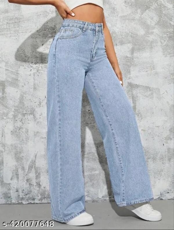 Blue Denim Wide Leg Jeans - Image 5