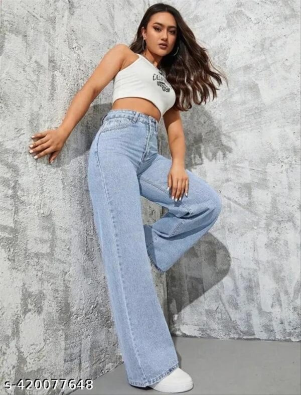 Blue Denim Wide Leg Jeans