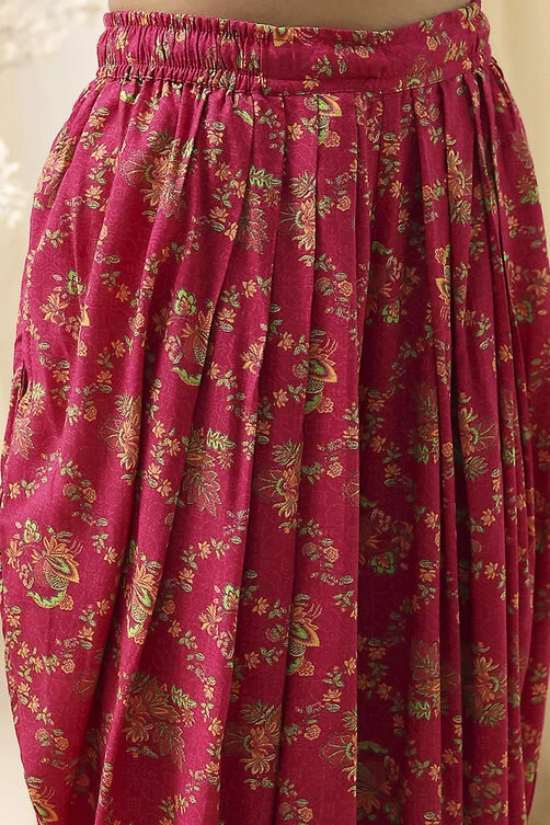 Women Fuchsia Viscose Floral Printed Peplum Suit Set - Image 5